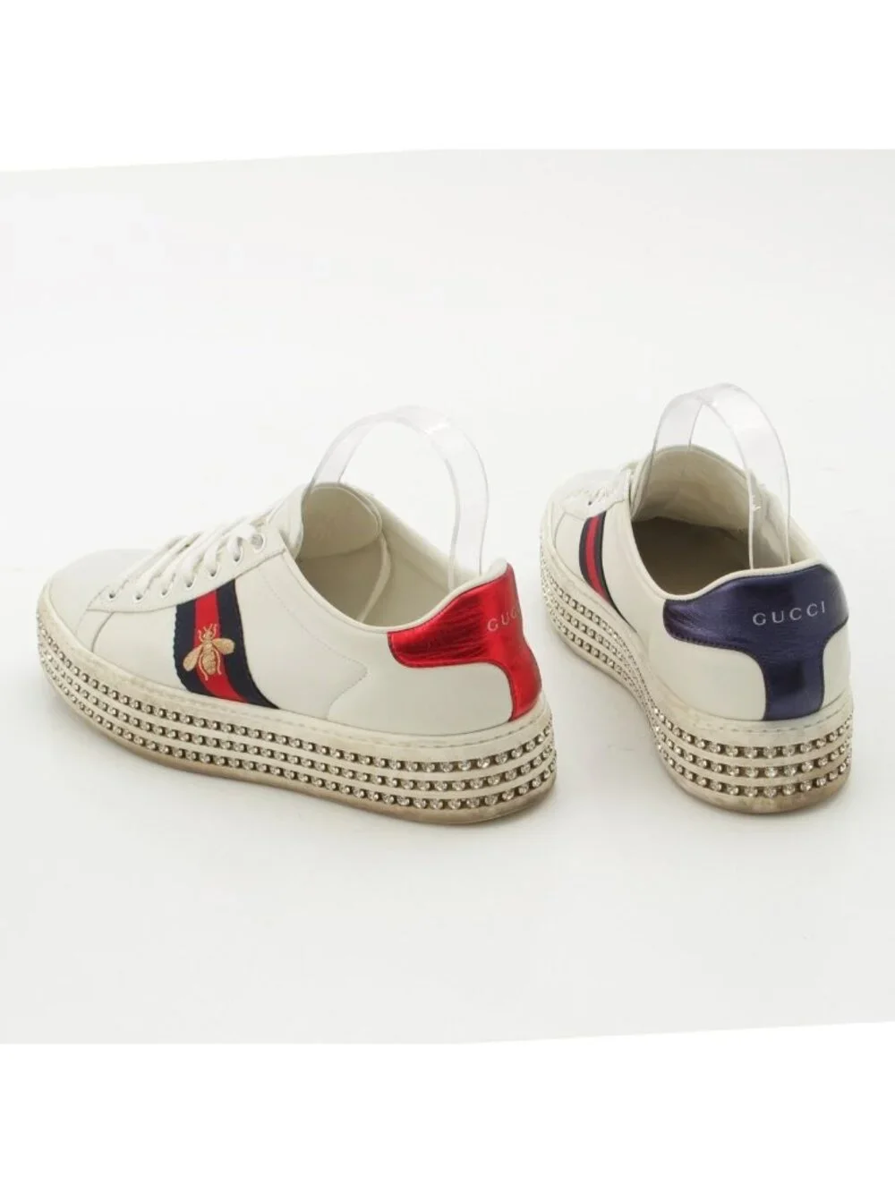 Gucci Sherry Line Leather Bijou Platform Low Top Sneakers White